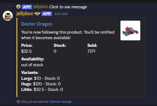 Success message after following a product